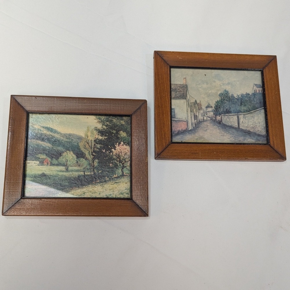 VTG Framed Art Print Set of 2 Maurice Utrillo French Landscape Prints Wood Frame